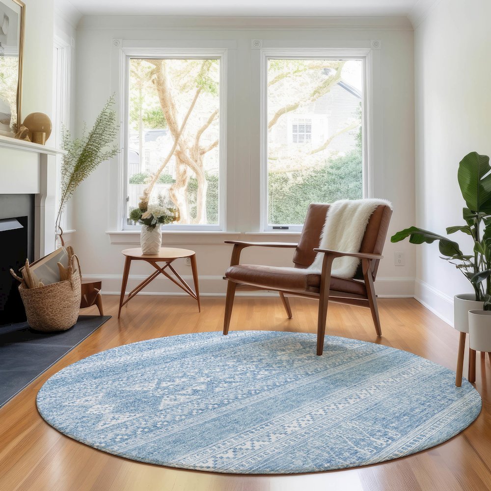 Premium Machine Washable Mayfield AMF714 Sky 8' x 8' Round Rug. Picture 5
