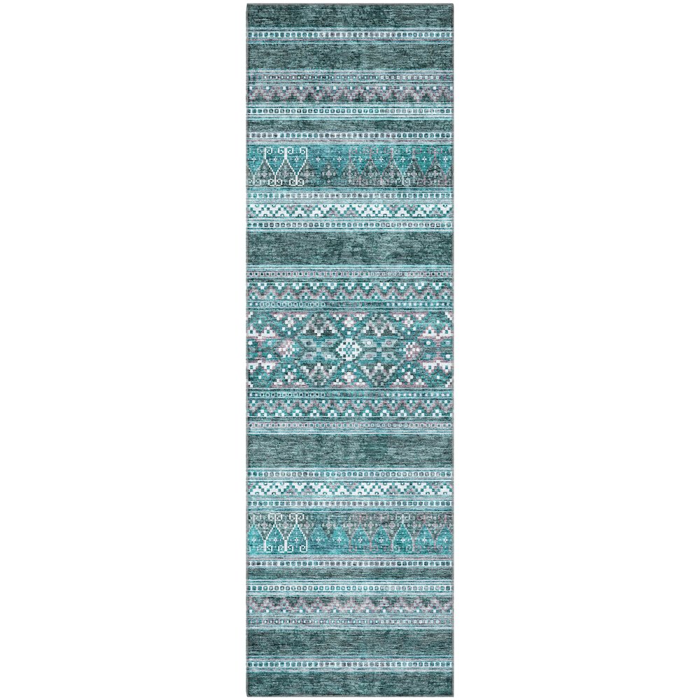 Premium Machine Washable Mayfield AMF714 Teal 2'3" x 7'6" Runner Rug. Picture 1