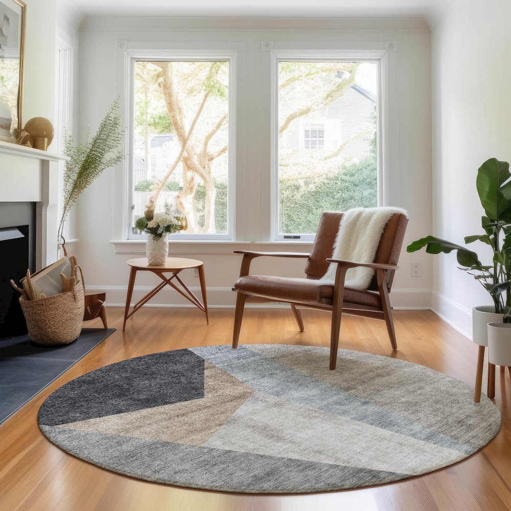 Premium Machine Washable Mayfield AMF715 Taupe 8' x 8' Round Rug. Picture 5
