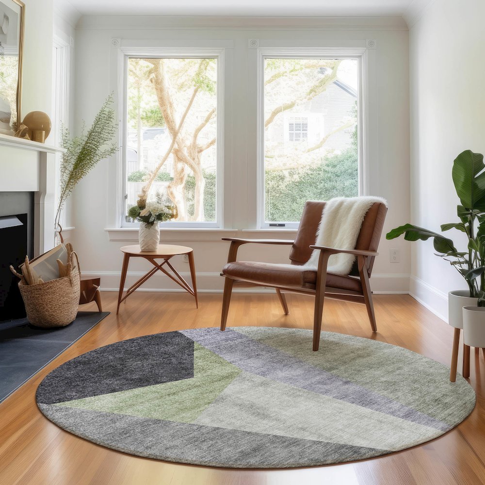 Premium Machine Washable Mayfield AMF716 Sage 8' x 8' Round Rug. Picture 5