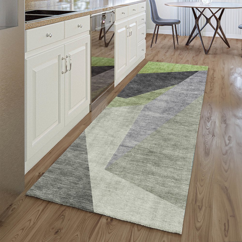 Premium Machine Washable Mayfield AMF716 Sage 2'3" x 7'6" Runner Rug. Picture 5