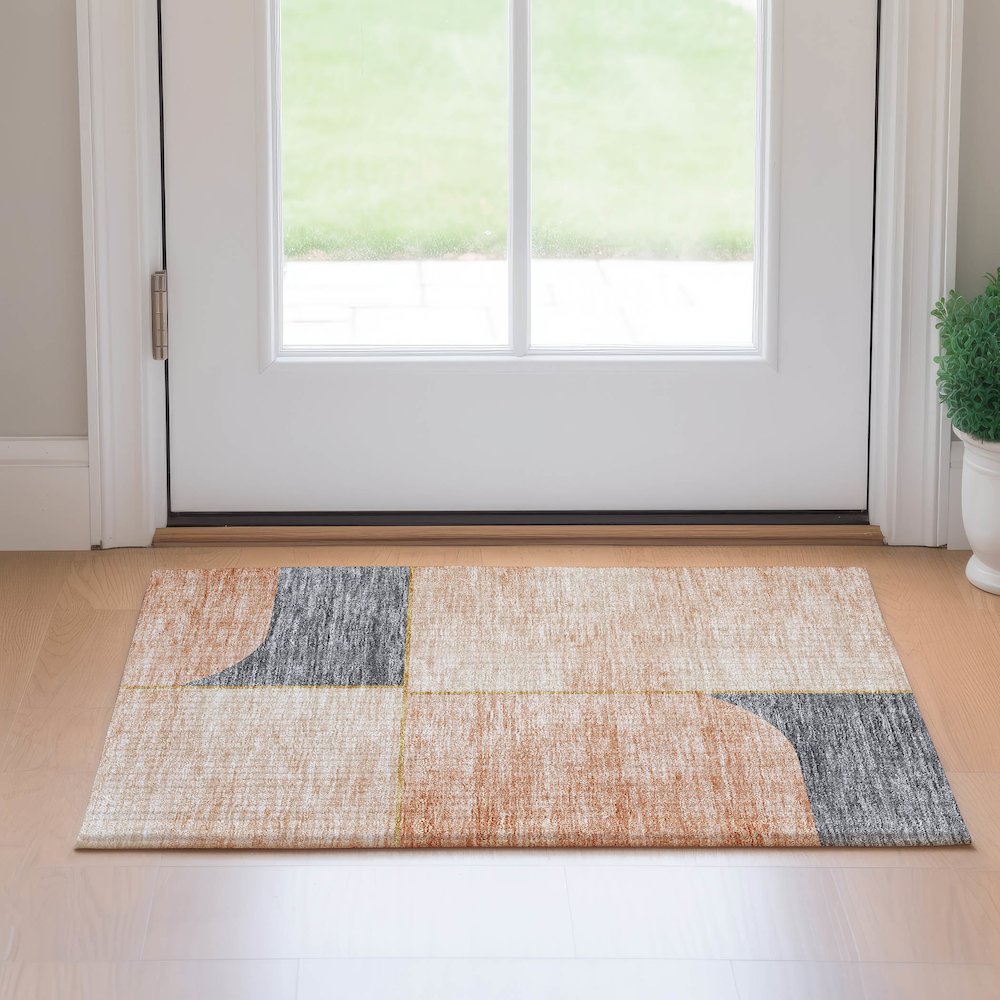 Premium Machine Washable Mayfield AMF717 Coral 1'8" x 2'6" Rug. Picture 5