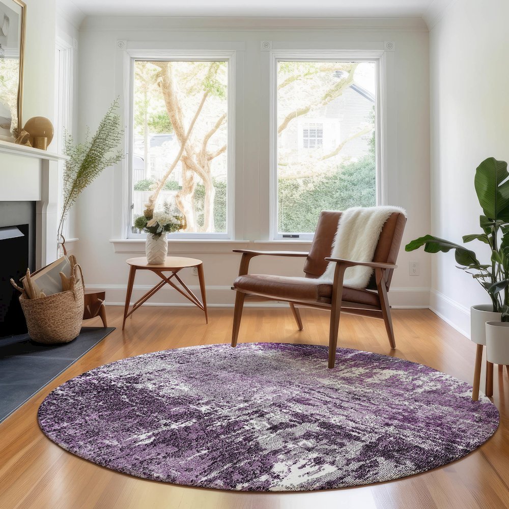 Premium Machine Washable Mayfield AMF718 Eggplant 8' x 8' Round Rug. Picture 5