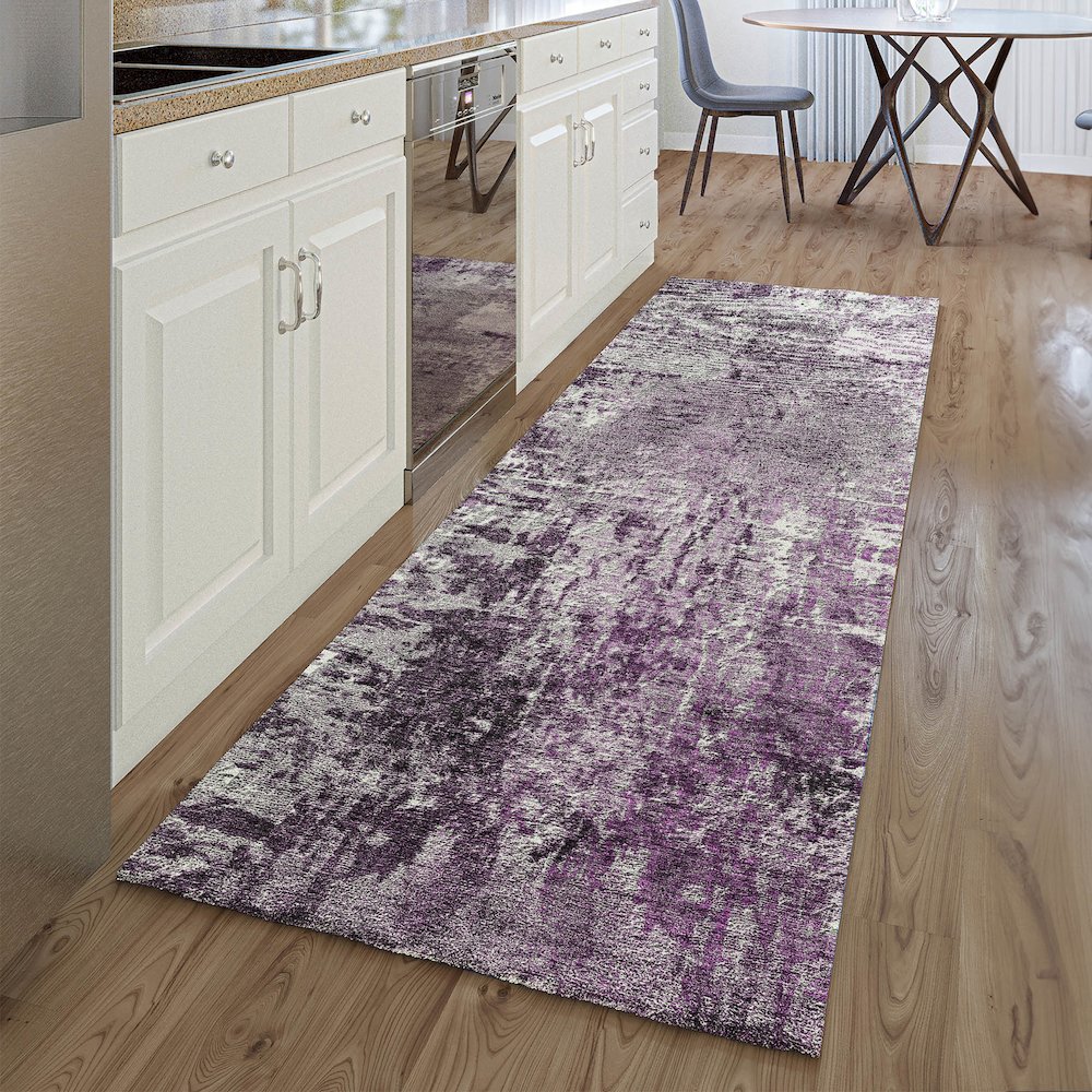 Premium Machine Washable Mayfield AMF718 Eggplant 2'3" x 7'6" Runner Rug. Picture 5