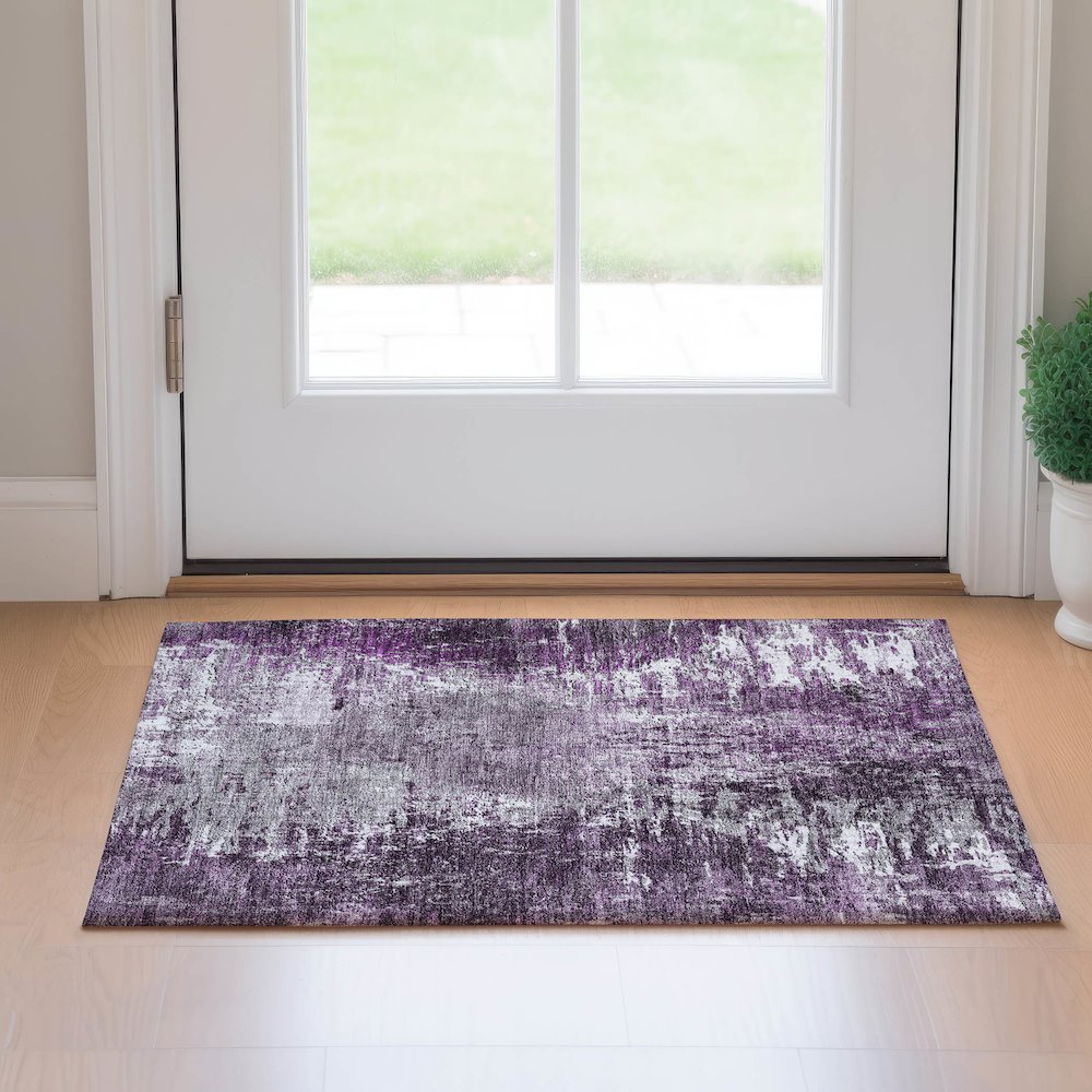 Premium Machine Washable Mayfield AMF718 Eggplant 1'8" x 2'6" Rug. Picture 5