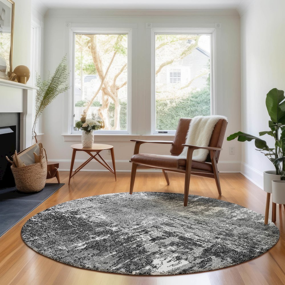 Premium Machine Washable Mayfield AMF718 Gray 8' x 8' Round Rug. Picture 5