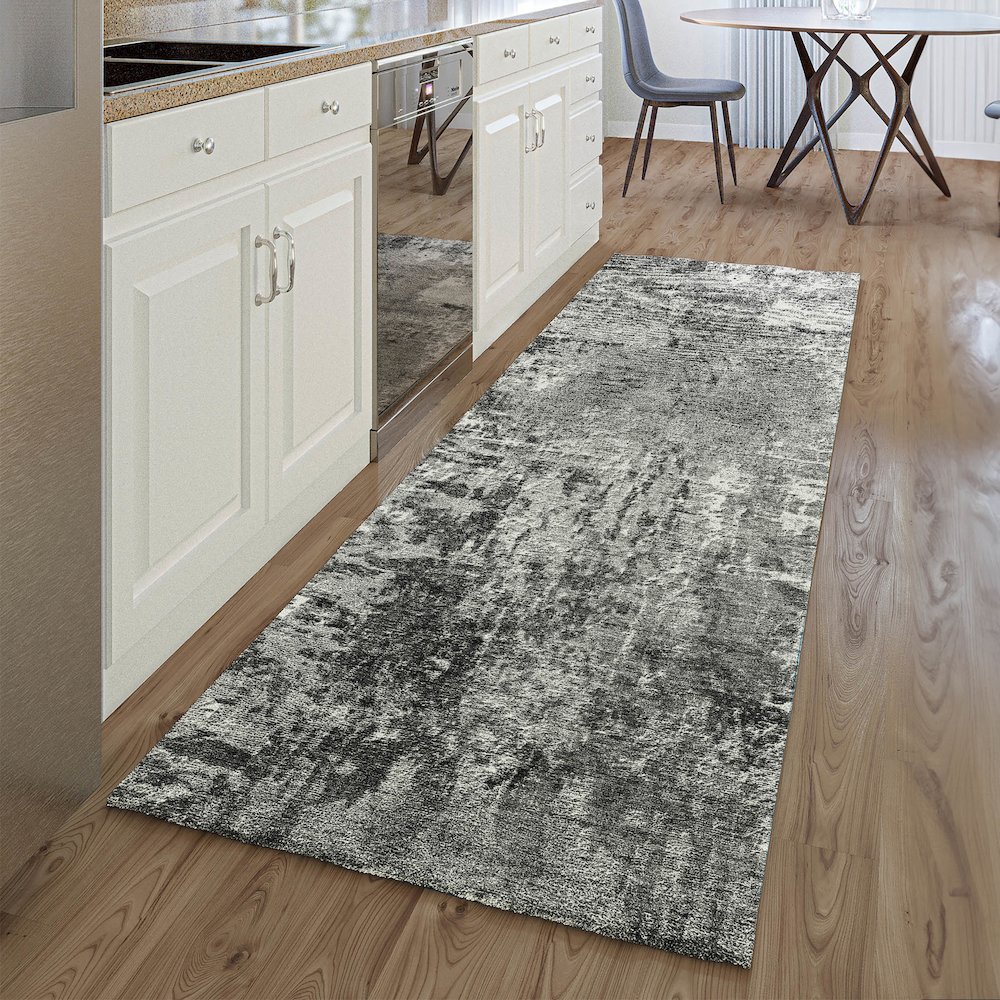 Premium Machine Washable Mayfield AMF718 Gray 2'3" x 7'6" Runner Rug. Picture 5
