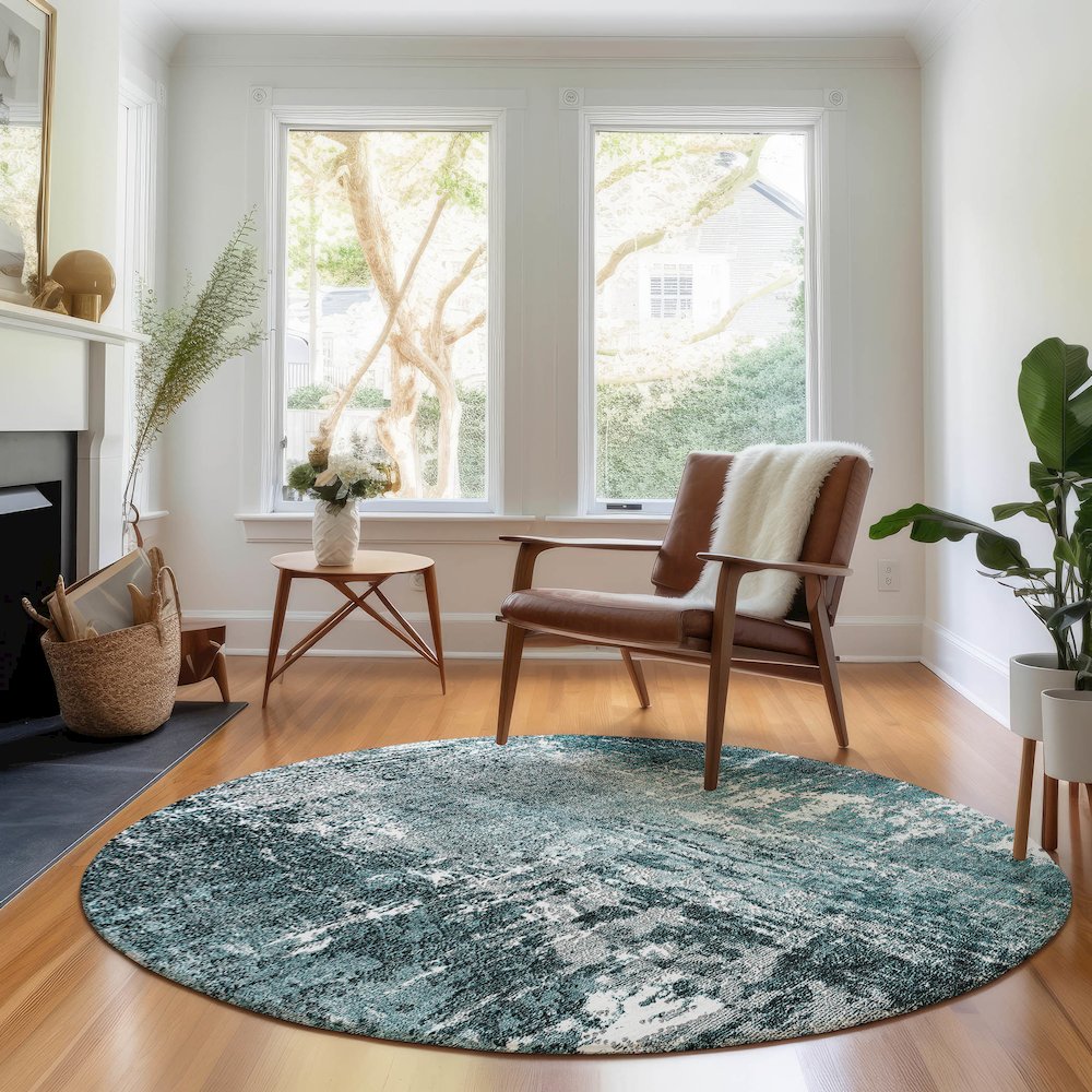 Premium Machine Washable Mayfield AMF718 Teal 8' x 8' Round Rug. Picture 5