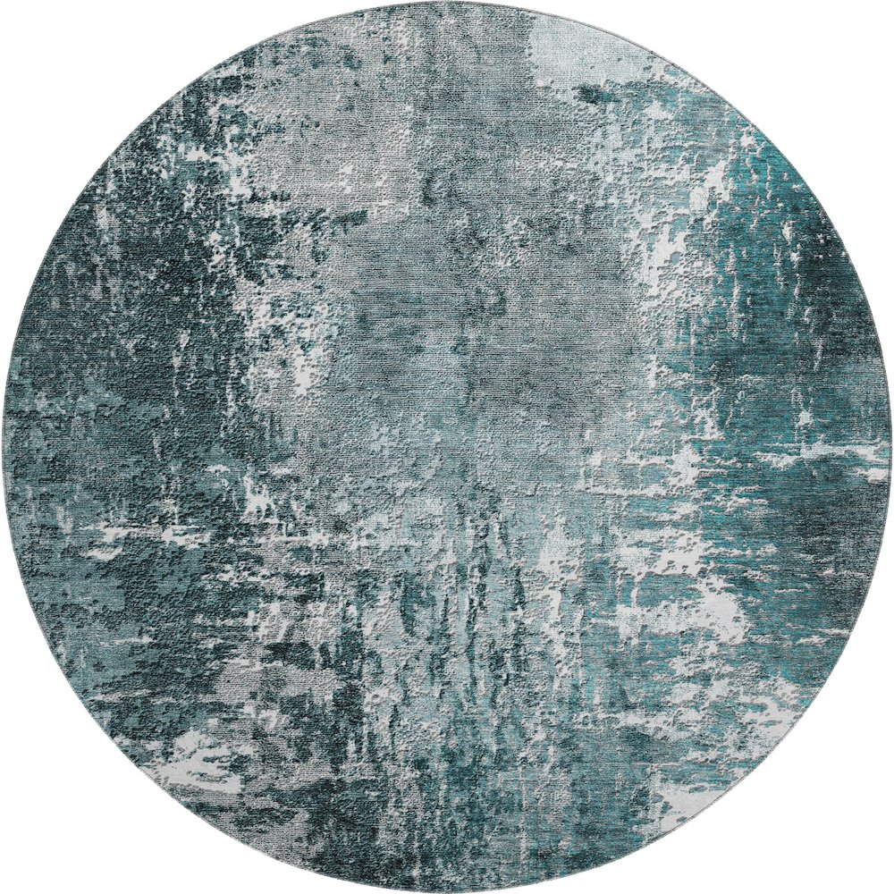 Premium Machine Washable Mayfield AMF718 Teal 8' x 8' Round Rug. Picture 1
