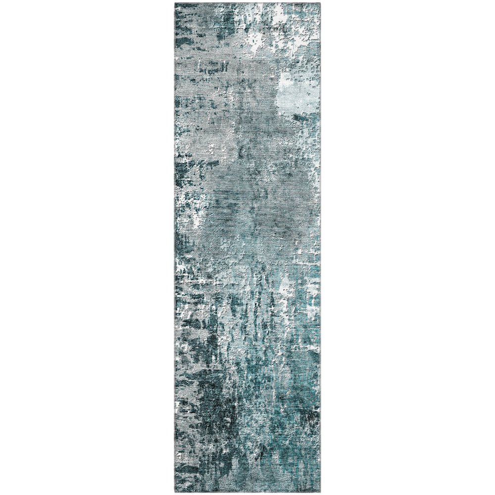 Premium Machine Washable Mayfield AMF718 Teal 2'3" x 7'6" Runner Rug. Picture 1