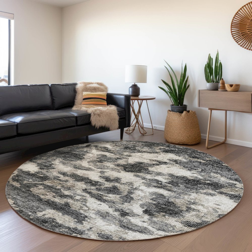 Premium Machine Washable Mayfield  Black 8' x 8' Round Rug. Picture 5