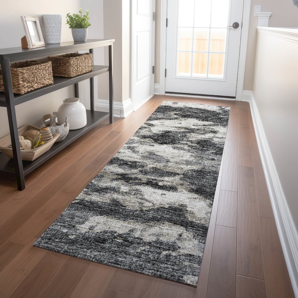 Premium Machine Washable Mayfield  Black 2'3" x 7'6" Runner Rug. Picture 5
