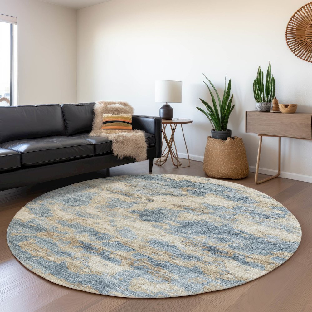 Premium Machine Washable Mayfield  Blue 8' x 8' Round Rug. Picture 5