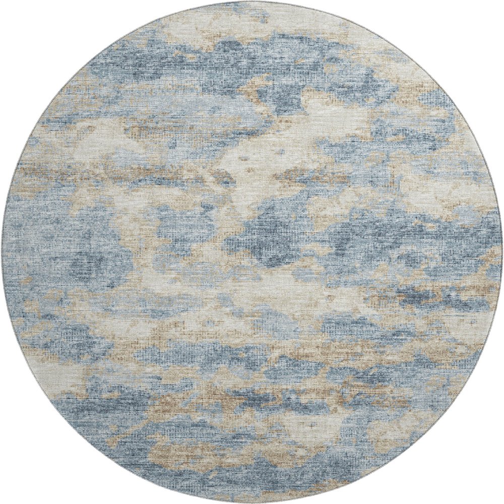 Premium Machine Washable Mayfield  Blue 8' x 8' Round Rug. Picture 1