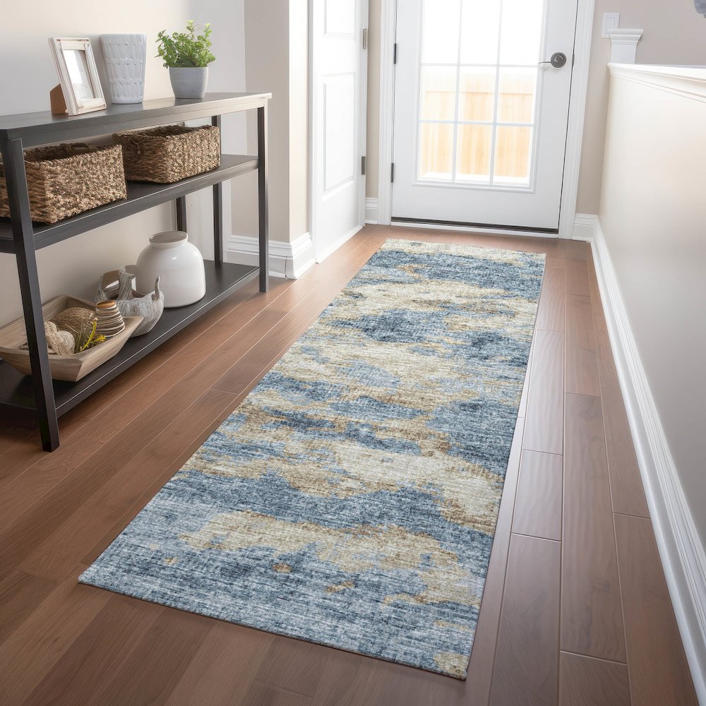 Premium Machine Washable Mayfield  Blue 2'3" x 7'6" Runner Rug. Picture 5