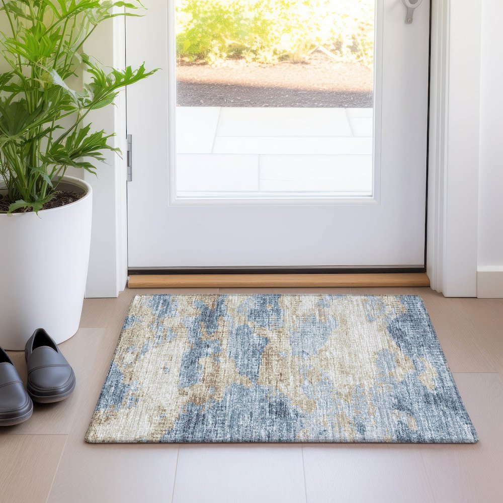Premium Machine Washable Mayfield  Blue 1'8" x 2'6" Rug. Picture 5