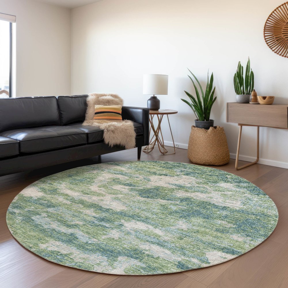 Premium Machine Washable Mayfield  Green 8' x 8' Round Rug. Picture 5