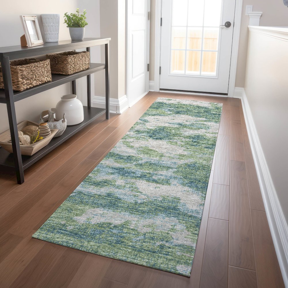 Premium Machine Washable Mayfield  Green 2'3" x 7'6" Runner Rug. Picture 5