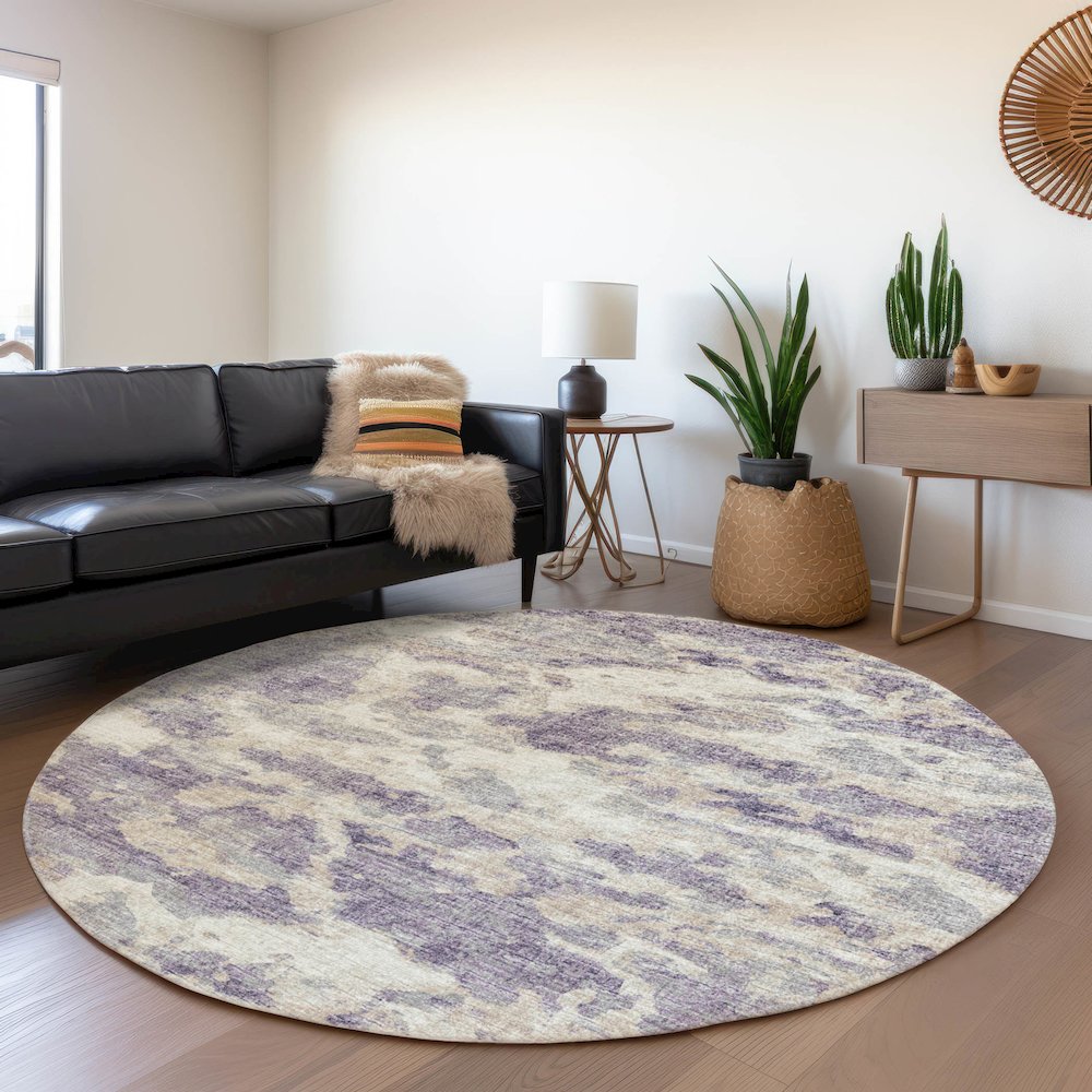 Premium Machine Washable Mayfield  Purple 8' x 8' Round Rug. Picture 5