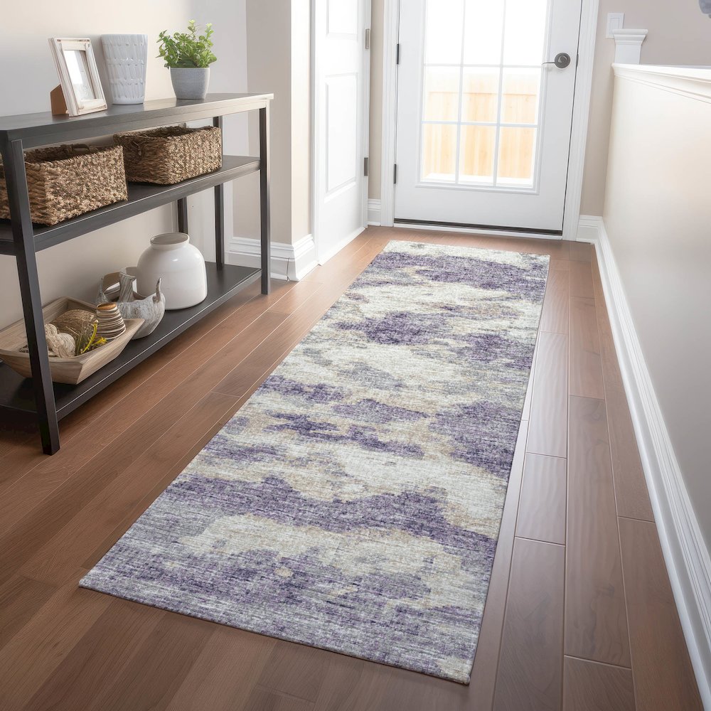 Premium Machine Washable Mayfield  Purple 2'3" x 7'6" Runner Rug. Picture 5
