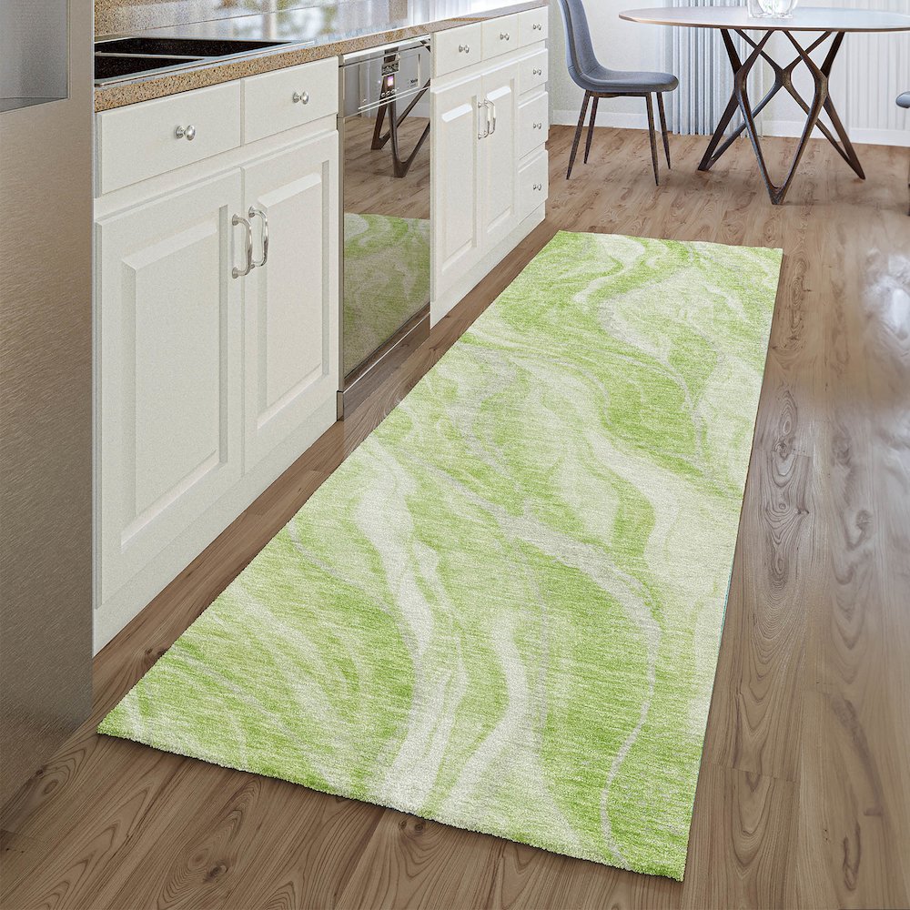Premium Machine Washable Mayfield AMF720 Aloe 2'3" x 7'6" Runner Rug. Picture 5