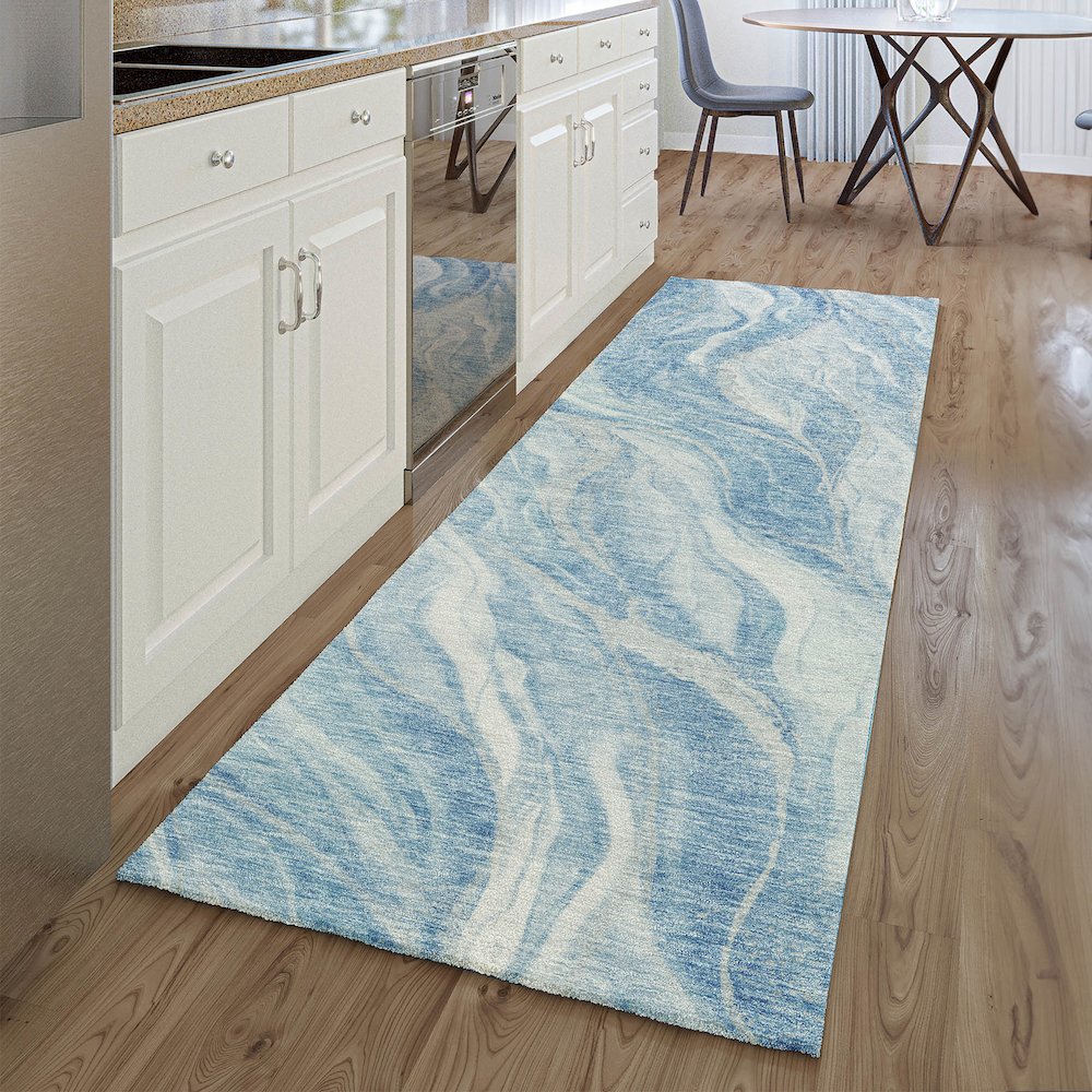 Premium Machine Washable Mayfield AMF720 Blue 2'3" x 7'6" Runner Rug. Picture 5