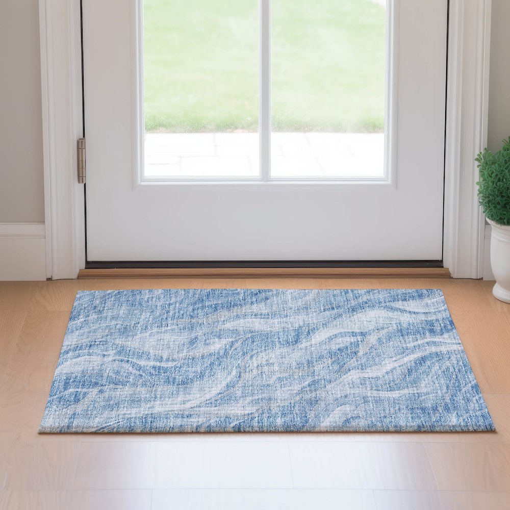 Premium Machine Washable Mayfield AMF720 Blue 1'8" x 2'6" Rug. Picture 5
