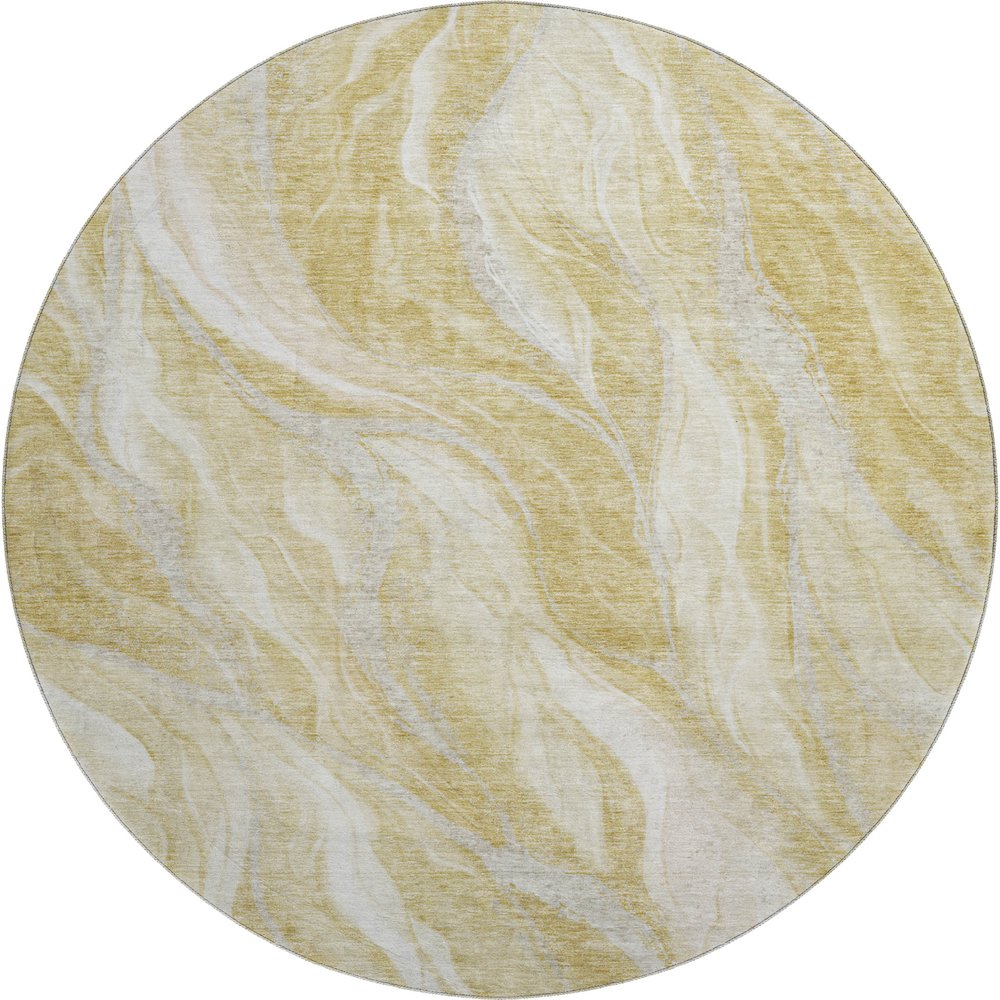 Premium Machine Washable Mayfield AMF720 Gold 8' x 8' Round Rug. Picture 1