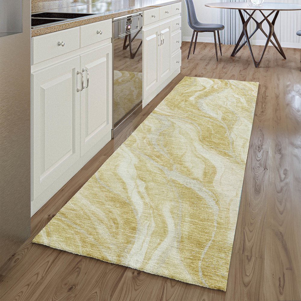 Premium Machine Washable Mayfield AMF720 Gold 2'3" x 7'6" Runner Rug. Picture 5