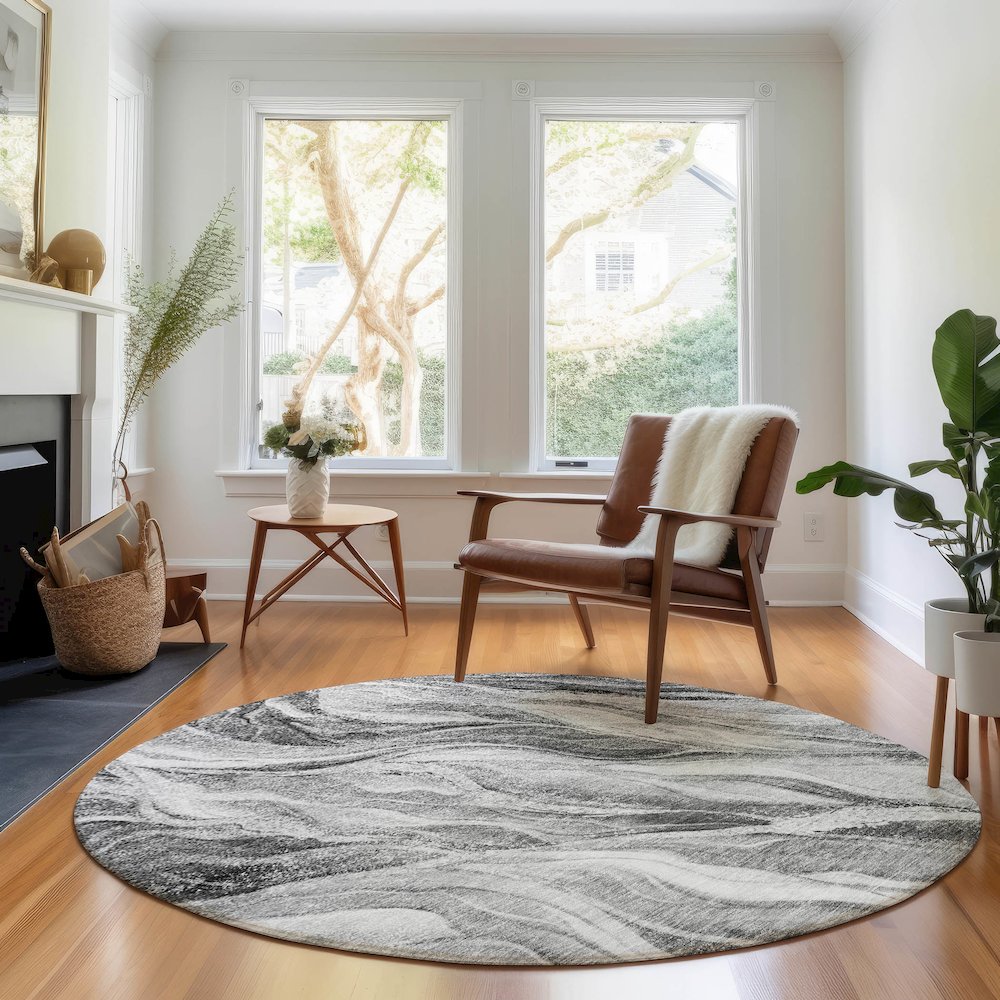 Premium Machine Washable Mayfield AMF720 Gray 8' x 8' Round Rug. Picture 5