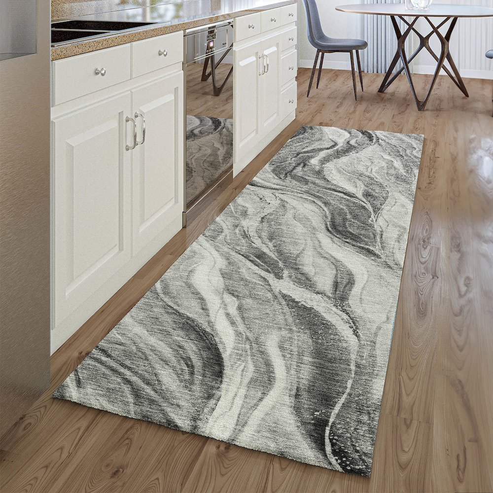 Premium Machine Washable Mayfield AMF720 Gray 2'3" x 7'6" Runner Rug. Picture 5