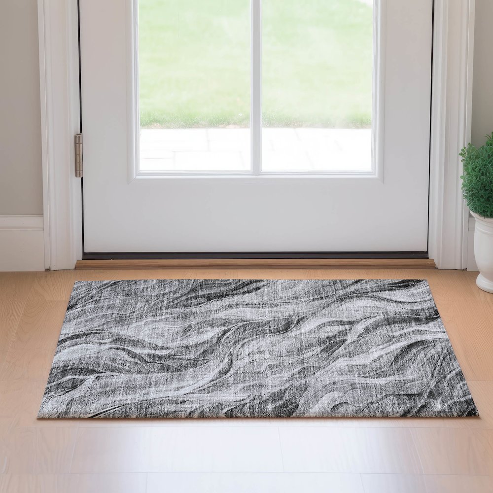 Premium Machine Washable Mayfield AMF720 Gray 1'8" x 2'6" Rug. Picture 5