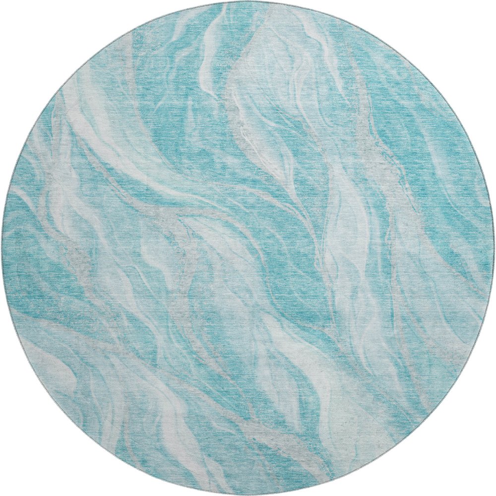 Premium Machine Washable Mayfield AMF720 Teal 8' x 8' Round Rug. Picture 1