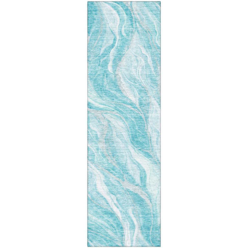 Premium Machine Washable Mayfield AMF720 Teal 2'3" x 7'6" Runner Rug. Picture 1