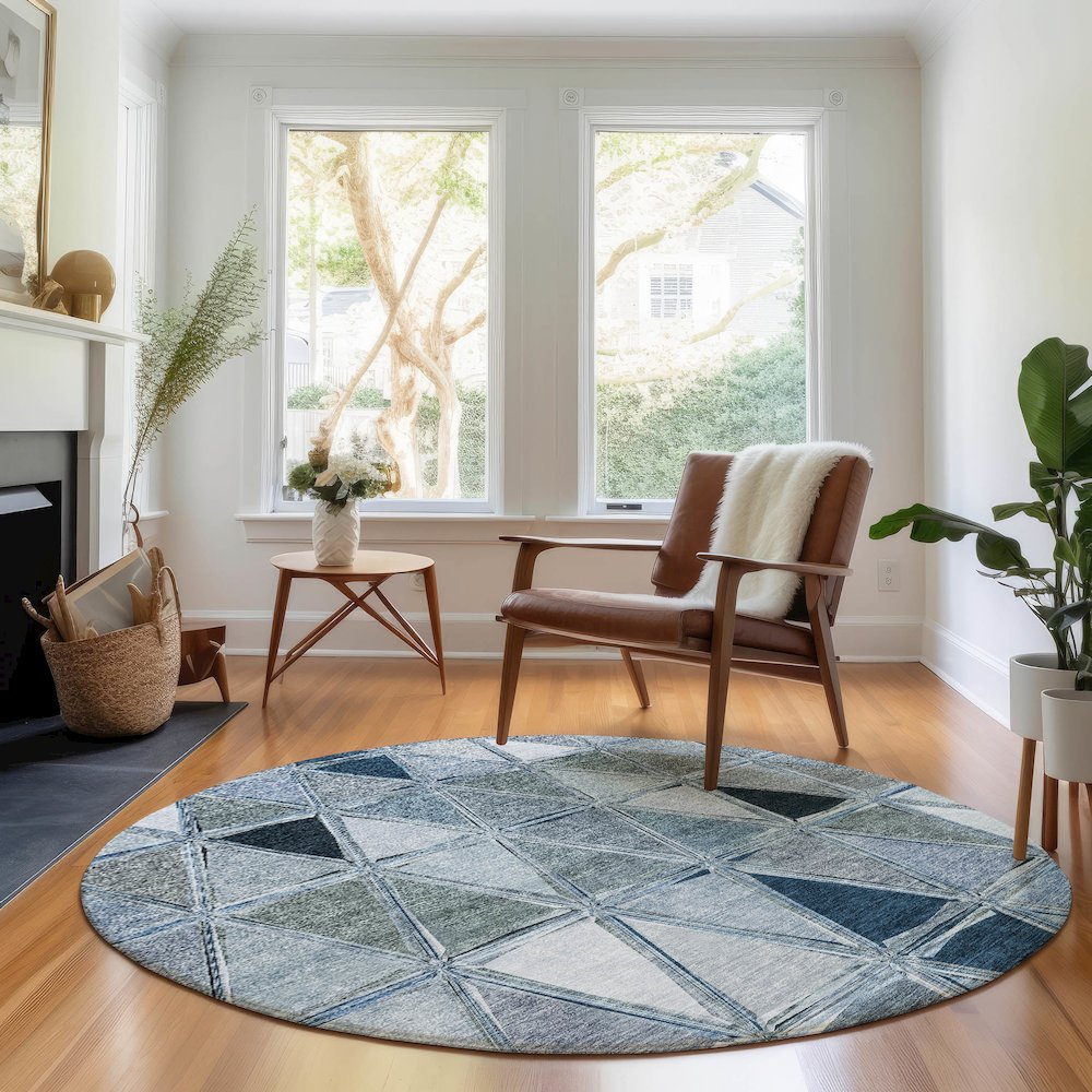 Premium Machine Washable Mayfield AMF722 Blue 8' x 8' Round Rug. Picture 5