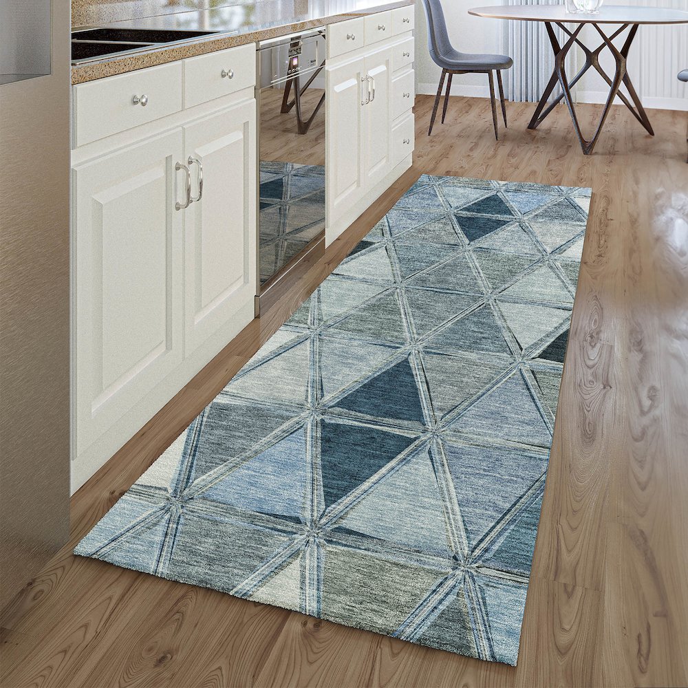 Premium Machine Washable Mayfield AMF722 Blue 2'3" x 7'6" Runner Rug. Picture 5