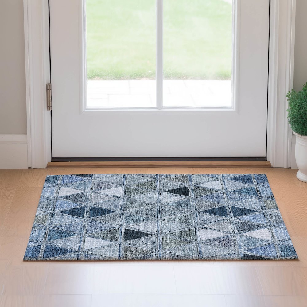 Premium Machine Washable Mayfield AMF722 Blue 1'8" x 2'6" Rug. Picture 5
