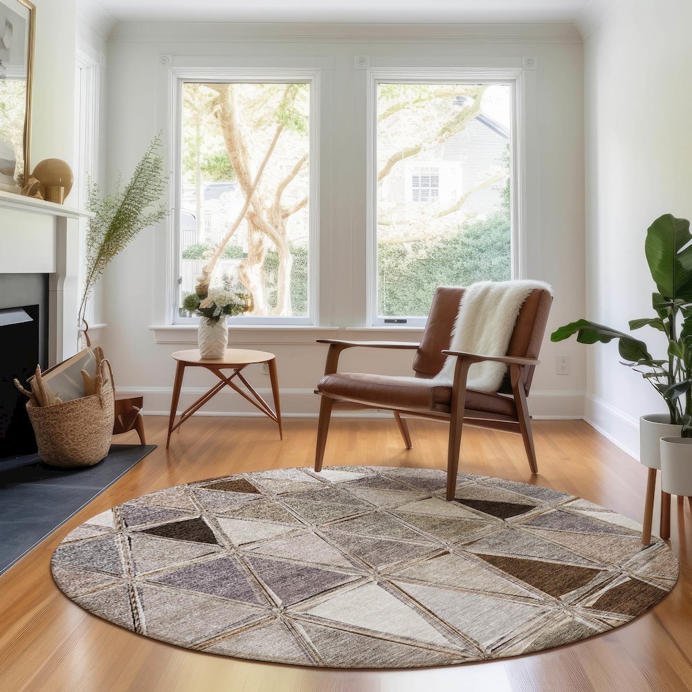 Premium Machine Washable Mayfield AMF722 Brown 8' x 8' Round Rug. Picture 5