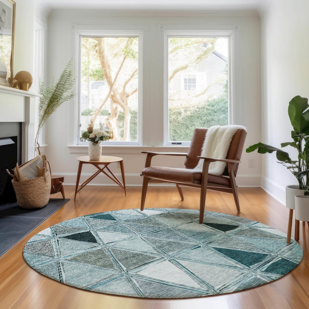 Premium Machine Washable Mayfield AMF722 Teal 8' x 8' Round Rug. Picture 5