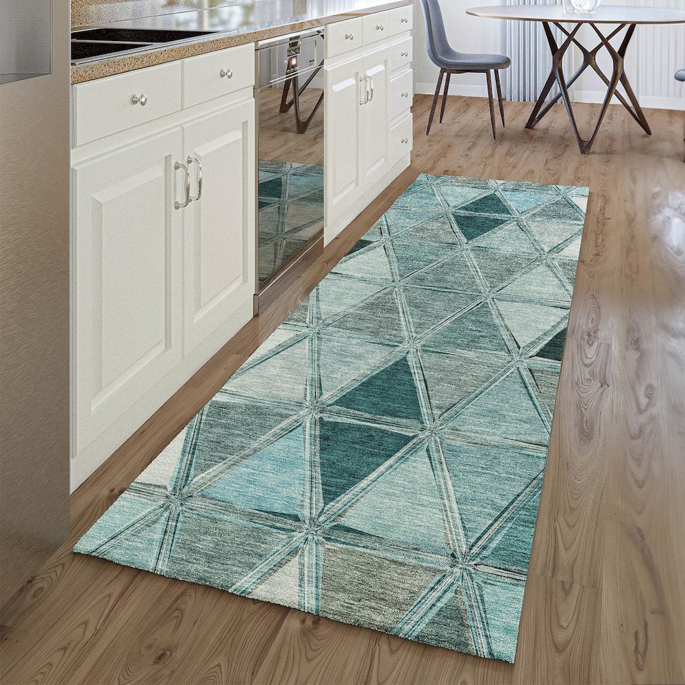 Premium Machine Washable Mayfield AMF722 Teal 2'3" x 7'6" Runner Rug. Picture 5
