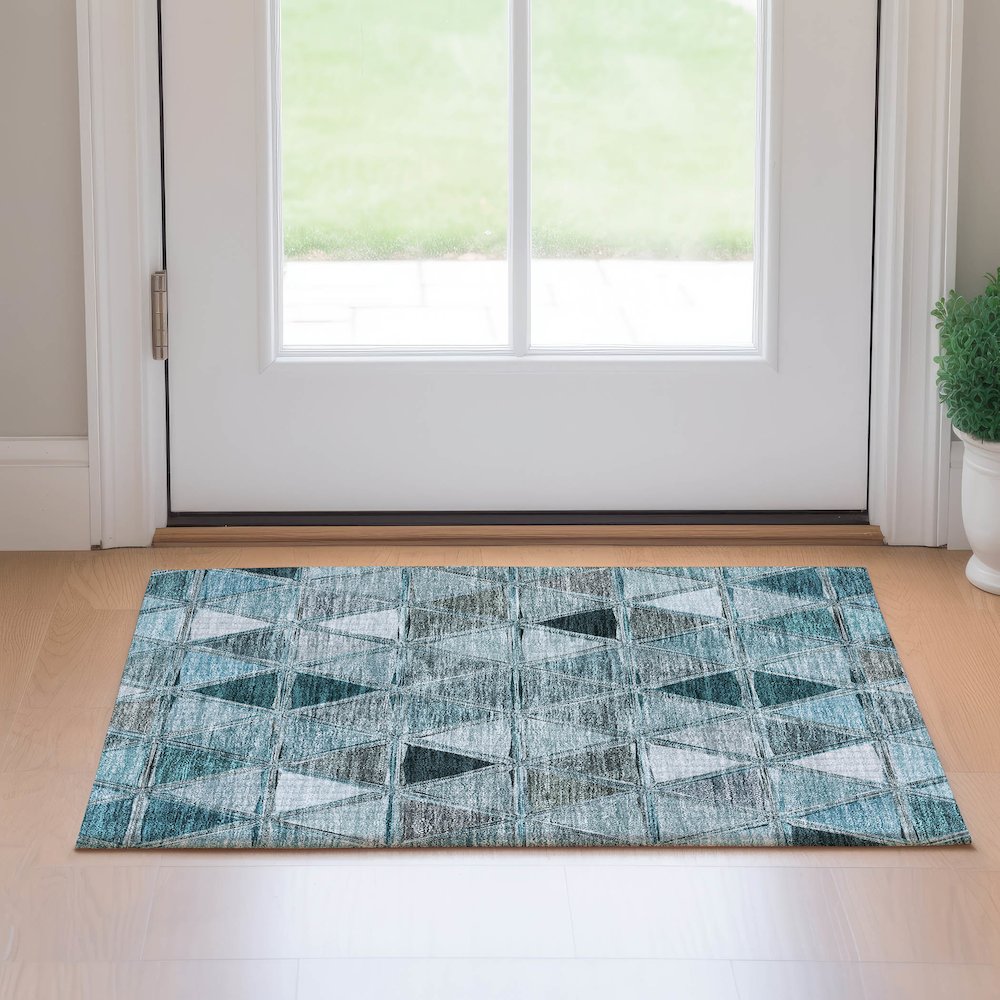 Premium Machine Washable Mayfield AMF722 Teal 1'8" x 2'6" Rug. Picture 5