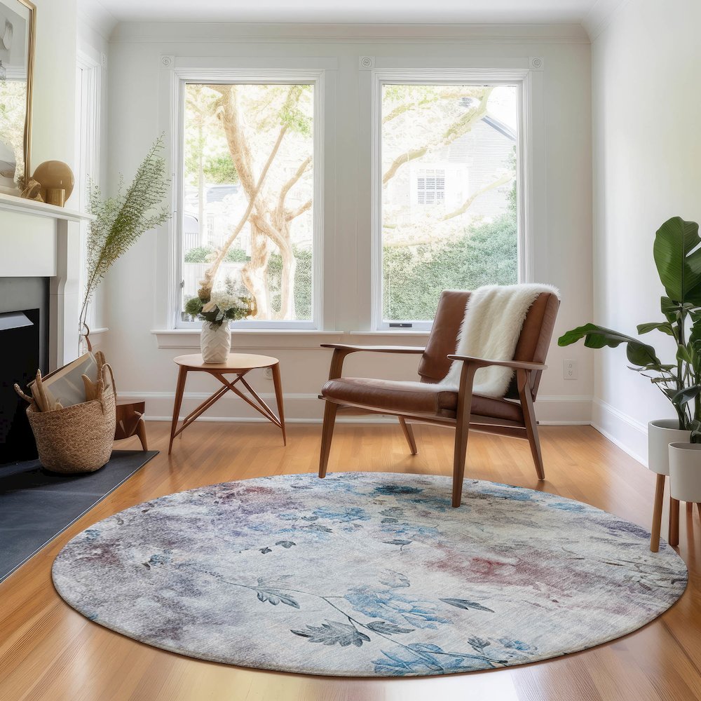 Premium Machine Washable Mayfield AMF724 Blue 8' x 8' Round Rug. Picture 5