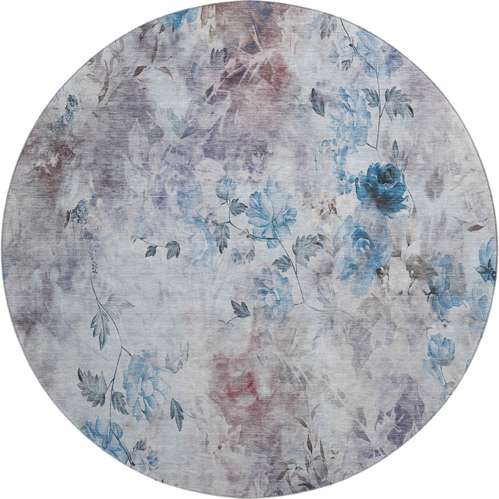 Premium Machine Washable Mayfield AMF724 Blue 8' x 8' Round Rug. Picture 1