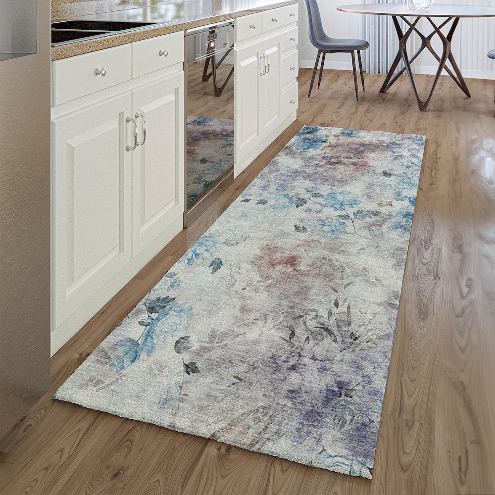 Premium Machine Washable Mayfield AMF724 Blue 2'3" x 7'6" Runner Rug. Picture 5
