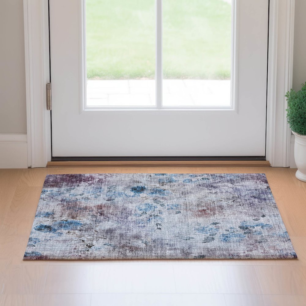 Premium Machine Washable Mayfield AMF724 Blue 1'8" x 2'6" Rug. Picture 5