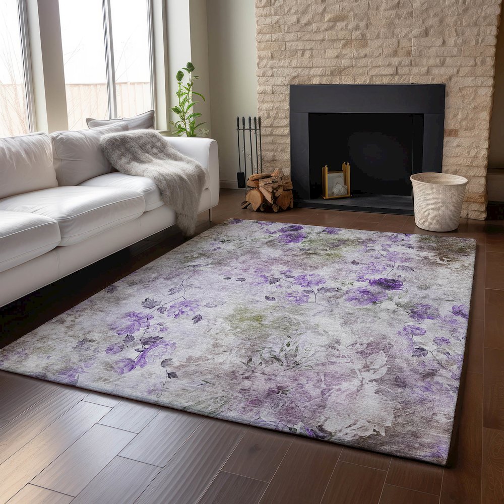 Premium Machine Washable Mayfield AMF724 Purple 2'6" x 3'10" Rug. Picture 6
