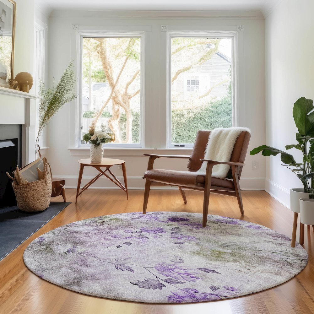 Premium Machine Washable Mayfield AMF724 Purple 8' x 8' Round Rug. Picture 5