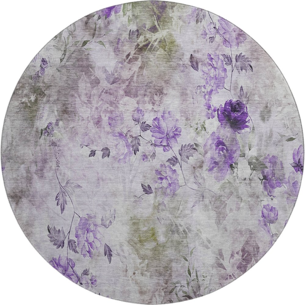Premium Machine Washable Mayfield AMF724 Purple 8' x 8' Round Rug. Picture 1