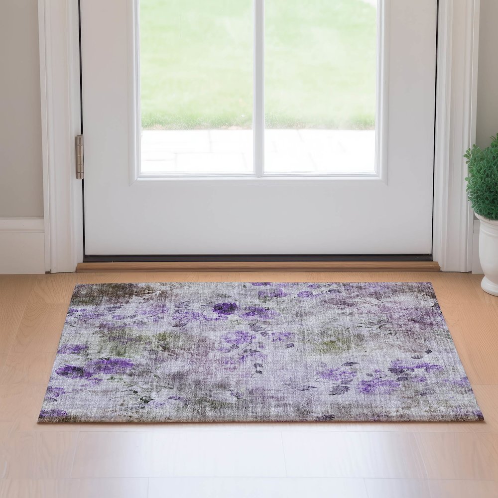 Premium Machine Washable Mayfield AMF724 Purple 1'8" x 2'6" Rug. Picture 5