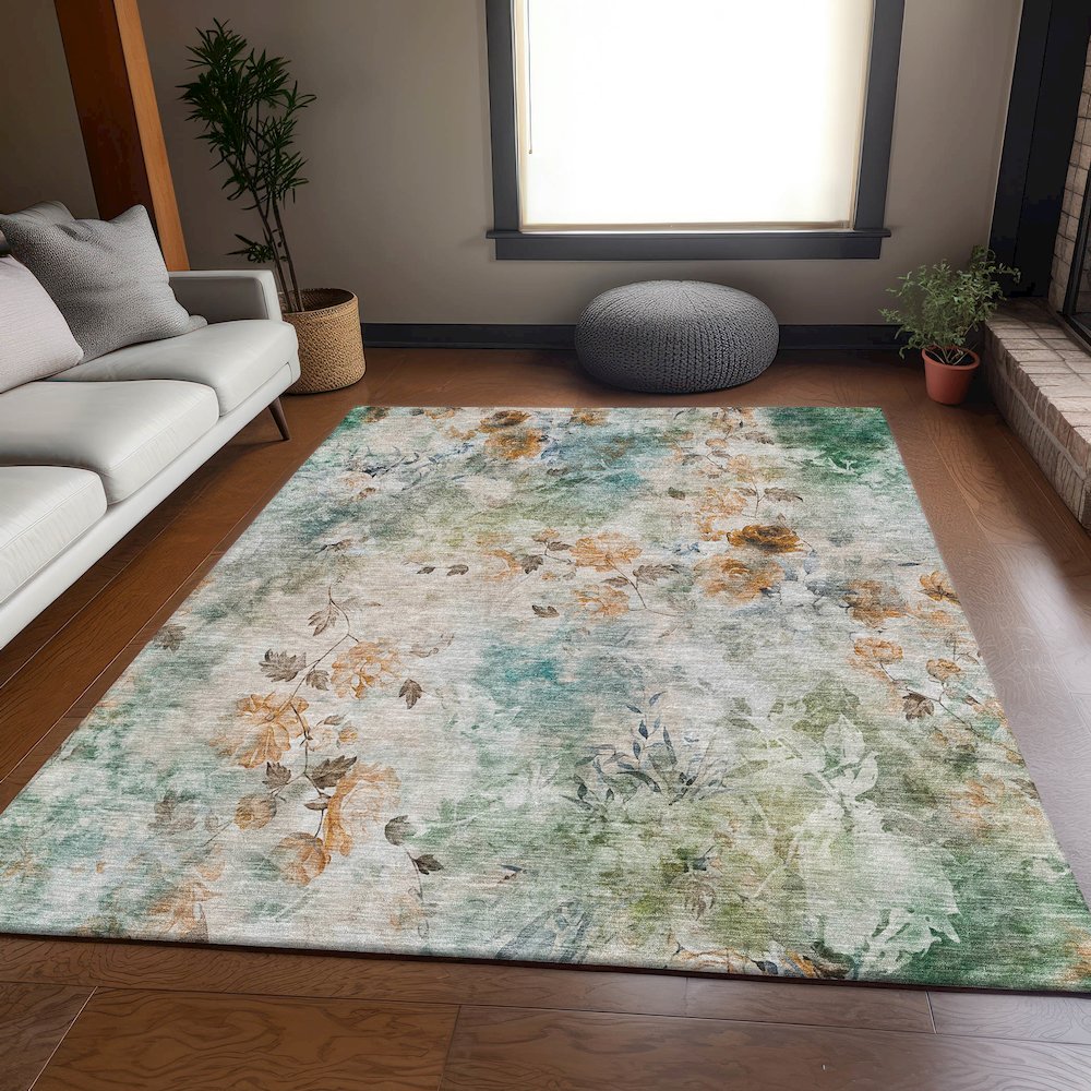 Premium Machine Washable Mayfield AMF724 Teal 2'6" x 3'10" Rug. Picture 5
